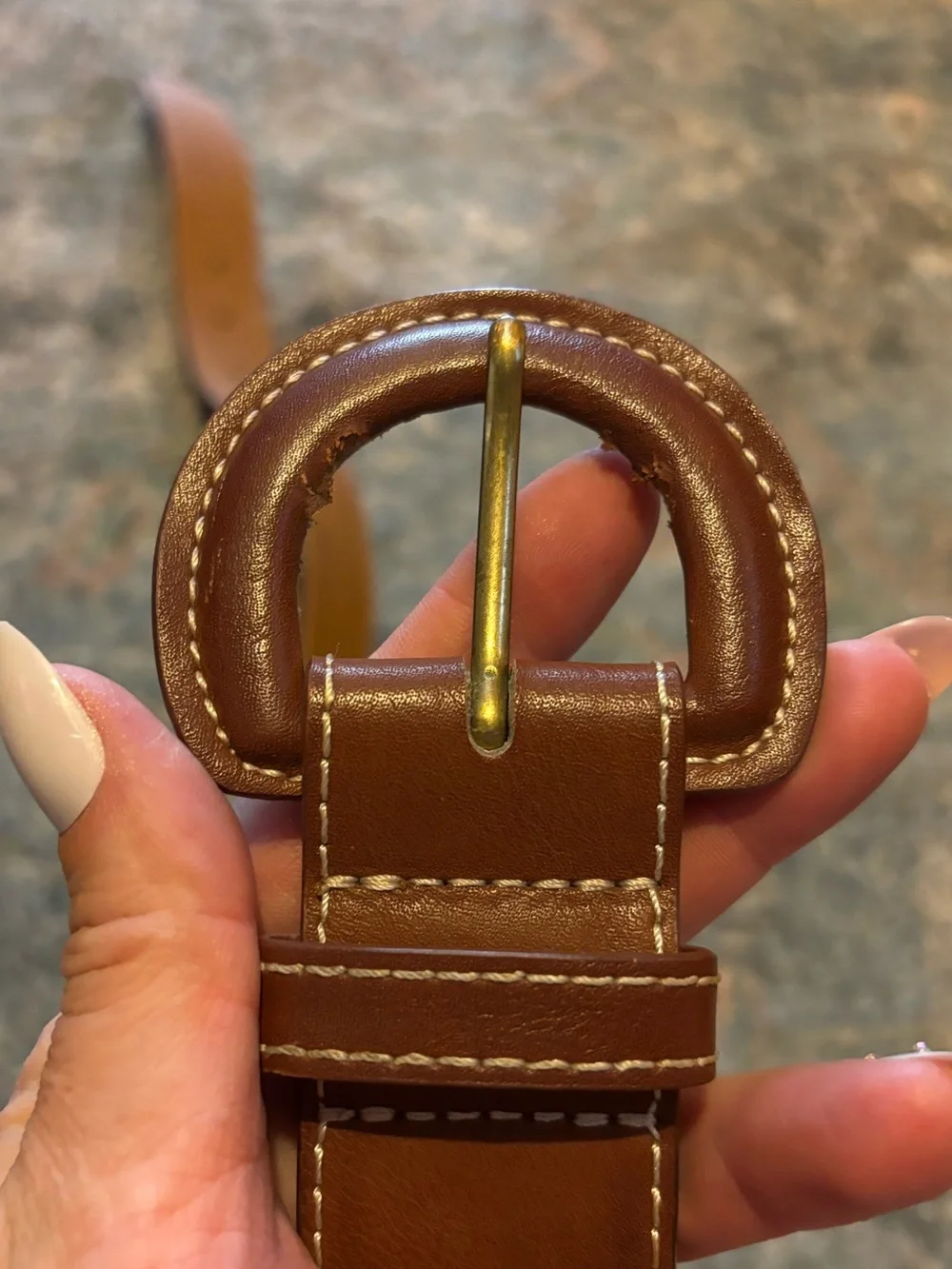 LOFT Tan Leather Belt with Brass-Tone Rounded Buckle
